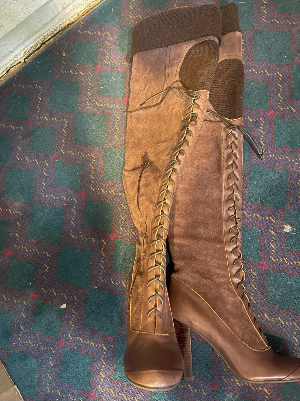 Vintage Sam Edelman Brown Over-the-Knee Lace-Up Heeled Boots